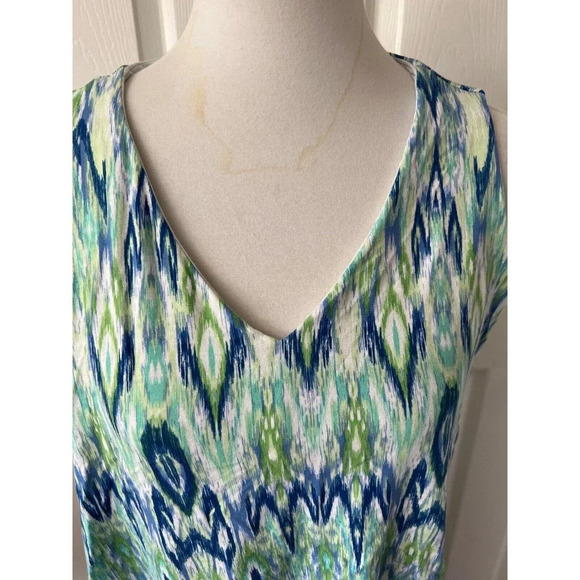 Chicos Sleeveless Maxi Dress Size 4 Blue Green Ikat Print Summer Boho Resort - Picture 2 of 12